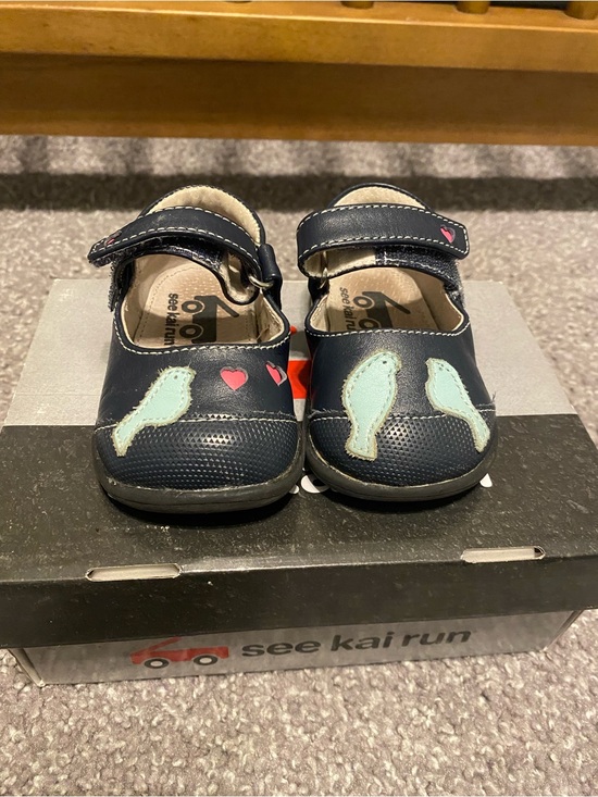 See Kai Run Other - See Kai Run Navy Mary Jane Shoes with Mint Bird and Pink Heart Accents